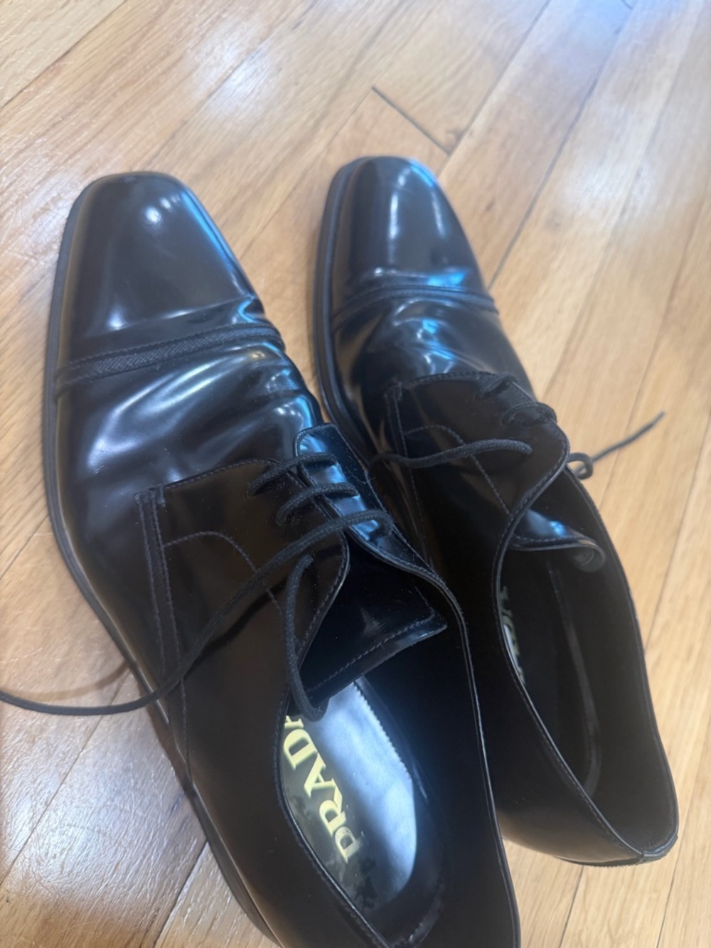 Prada Black Patent Leather Lace-Up Derby Shoes